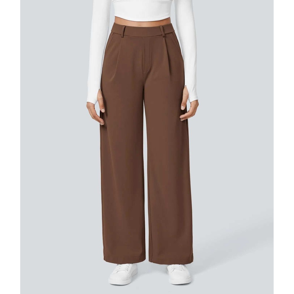 Halara Brown Wide Leg High Waisted Dress Pants Petite Small 02770849